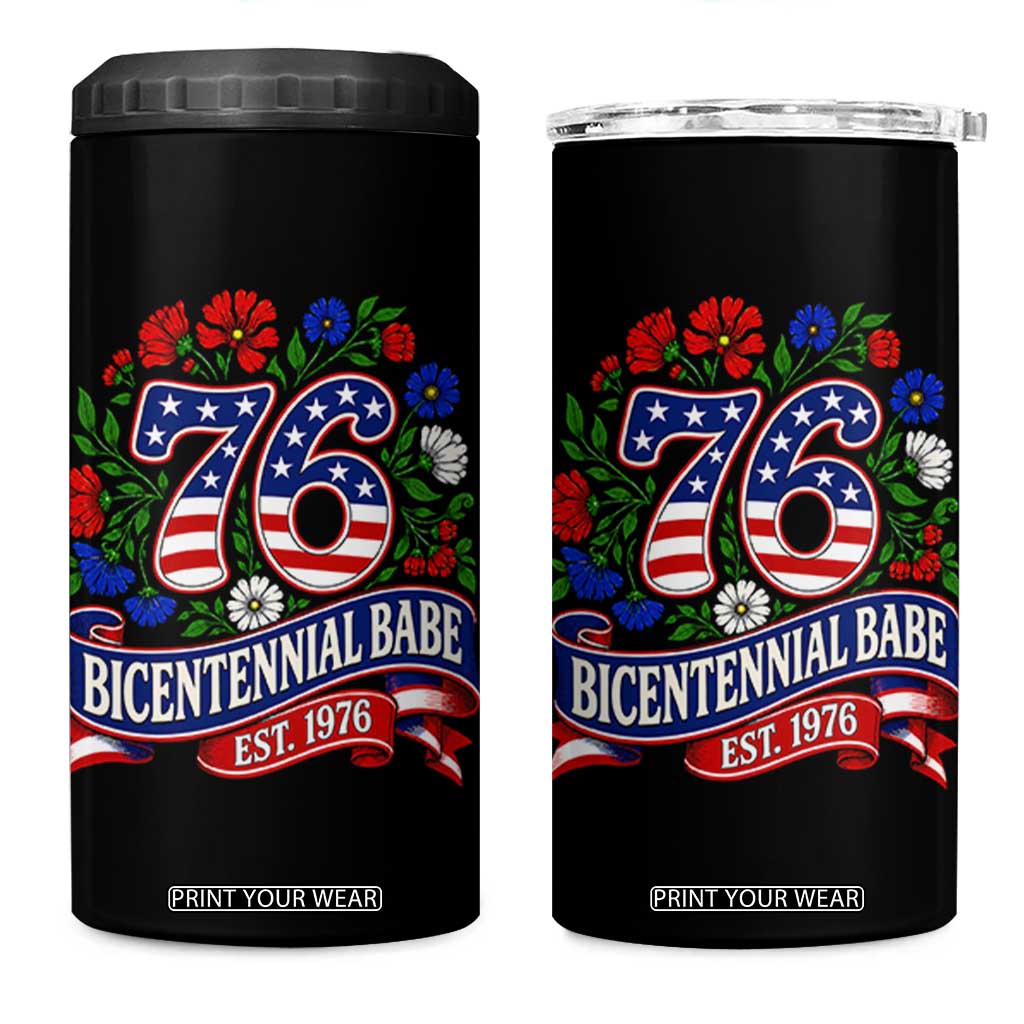 Bicentennial Babe 50th Birthday 4 in 1 Can Cooler Tumbler Vintage 1976 Retro USA Floral