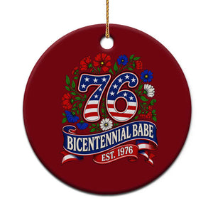 Bicentennial Babe 50th Birthday Ceramic Ornament Vintage 1976 Retro USA Floral