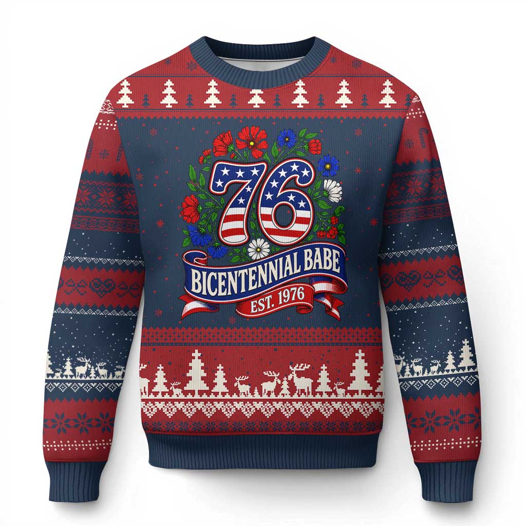 Bicentennial Babe 50th Birthday Ugly Christmas Sweater Vintage 1976 Retro USA Floral TS11 Navy Red Print Your Wear