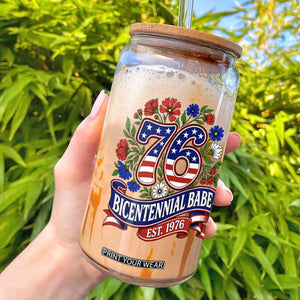 Bicentennial Babe 50th Birthday Glass Can Vintage 1976 Retro USA Floral