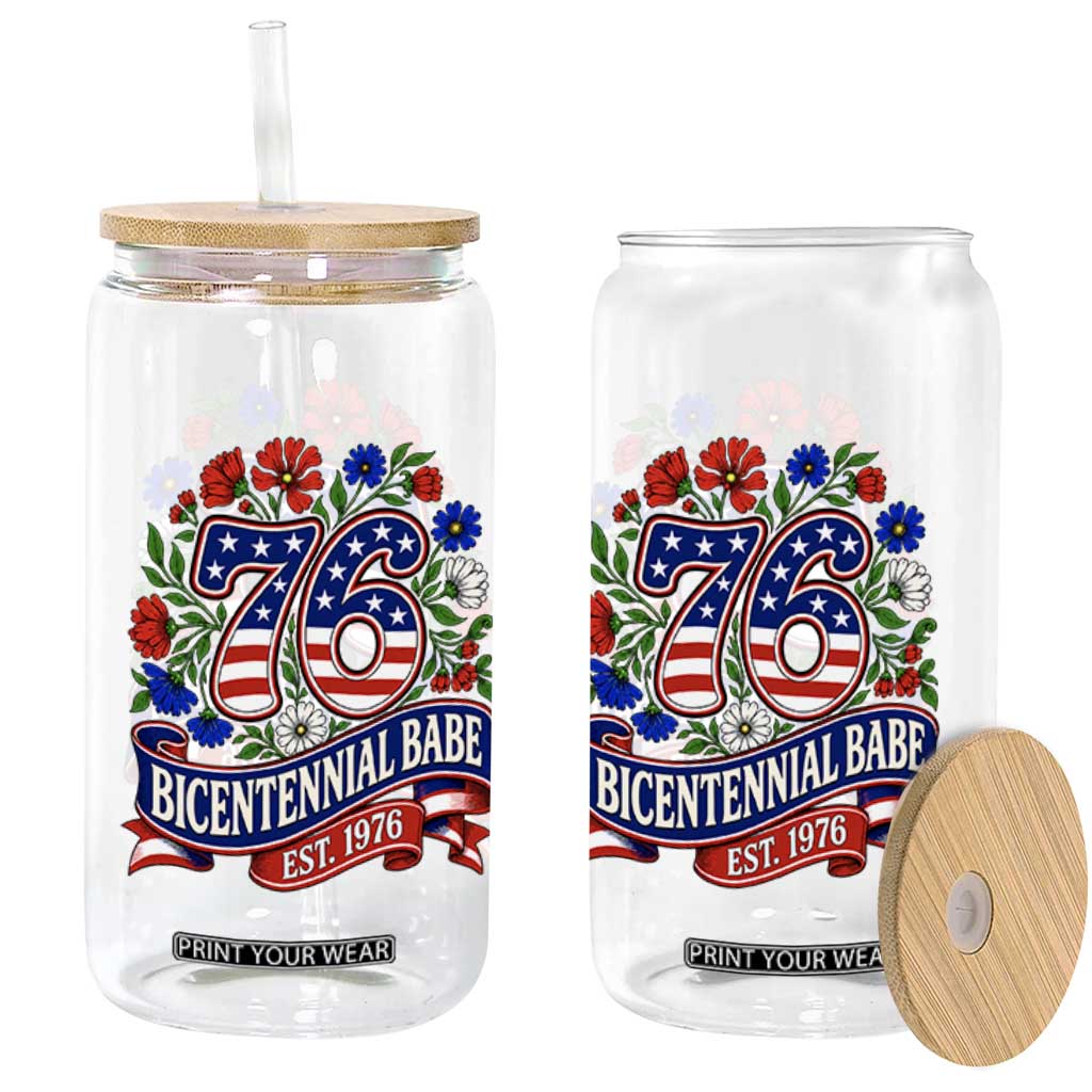 Bicentennial Babe 50th Birthday Glass Can Vintage 1976 Retro USA Floral