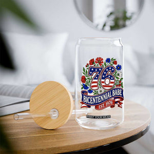 Bicentennial Babe 50th Birthday Glass Can Vintage 1976 Retro USA Floral
