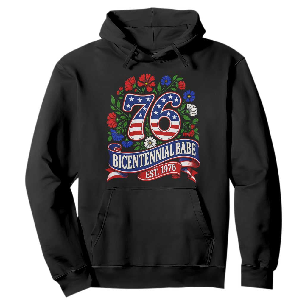 Bicentennial Babe 50th Birthday Hoodie Vintage 1976 Retro USA Floral TS11 Black Print Your Wear