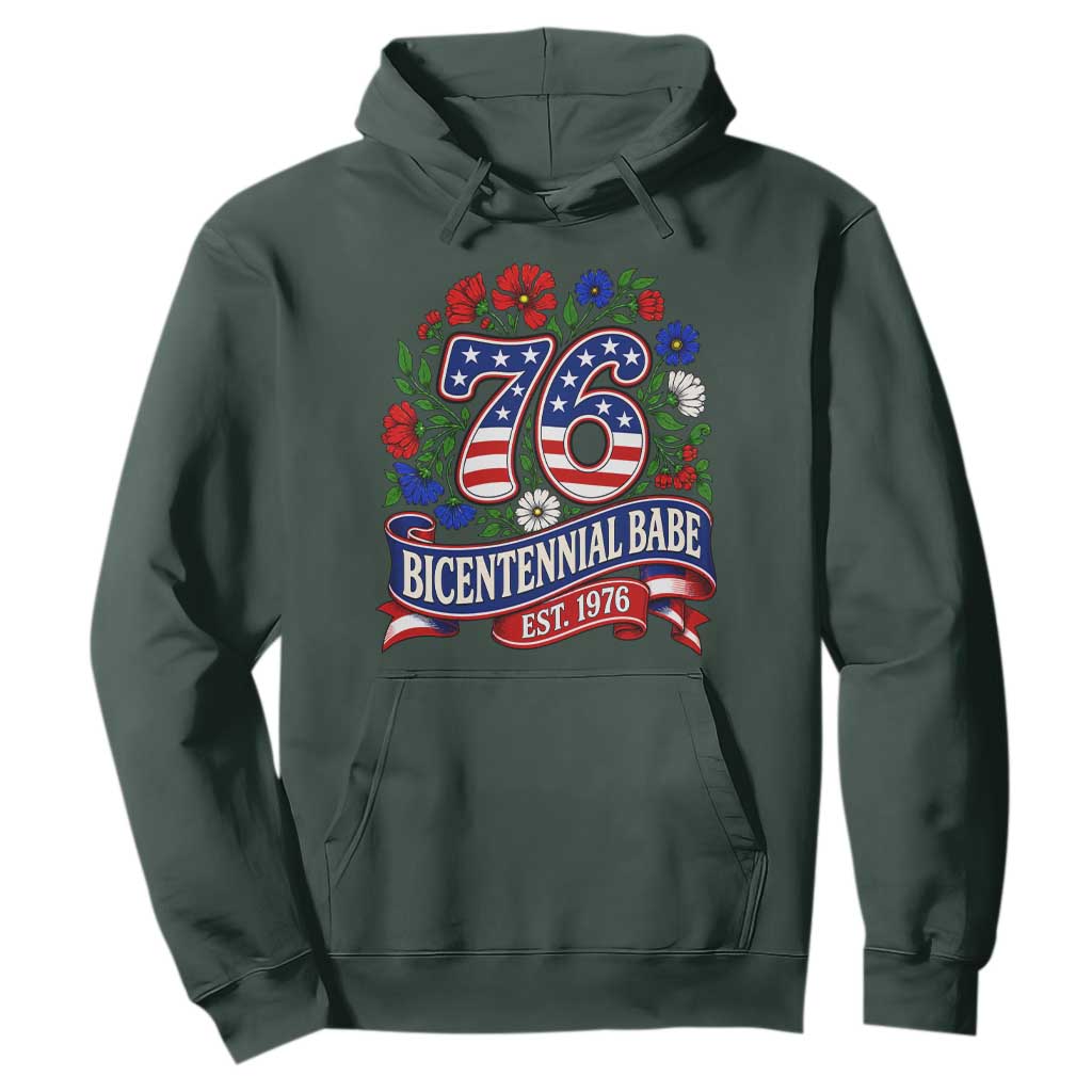 Bicentennial Babe 50th Birthday Hoodie Vintage 1976 Retro USA Floral TS11 Dark Forest Green Print Your Wear
