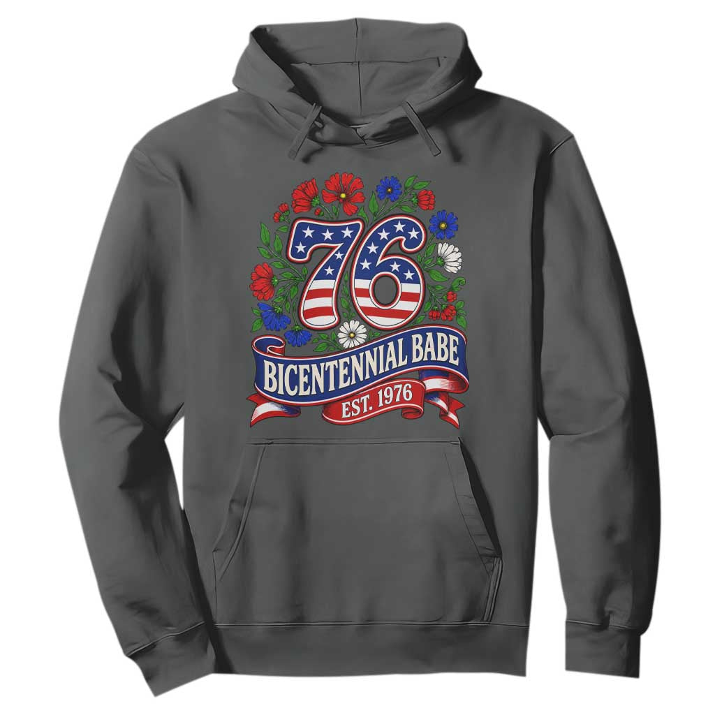 Bicentennial Babe 50th Birthday Hoodie Vintage 1976 Retro USA Floral TS11 Dark Heather Print Your Wear