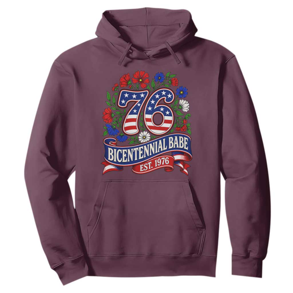 Bicentennial Babe 50th Birthday Hoodie Vintage 1976 Retro USA Floral TS11 Maroon Print Your Wear