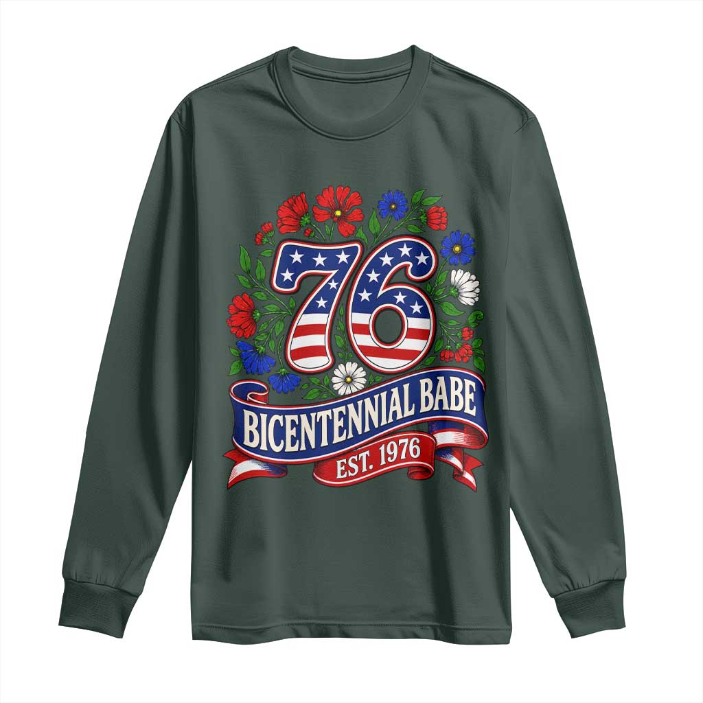Bicentennial Babe 50th Birthday Long Sleeve Shirt Vintage 1976 Retro USA Floral TS11 Dark Forest Green Print Your Wear