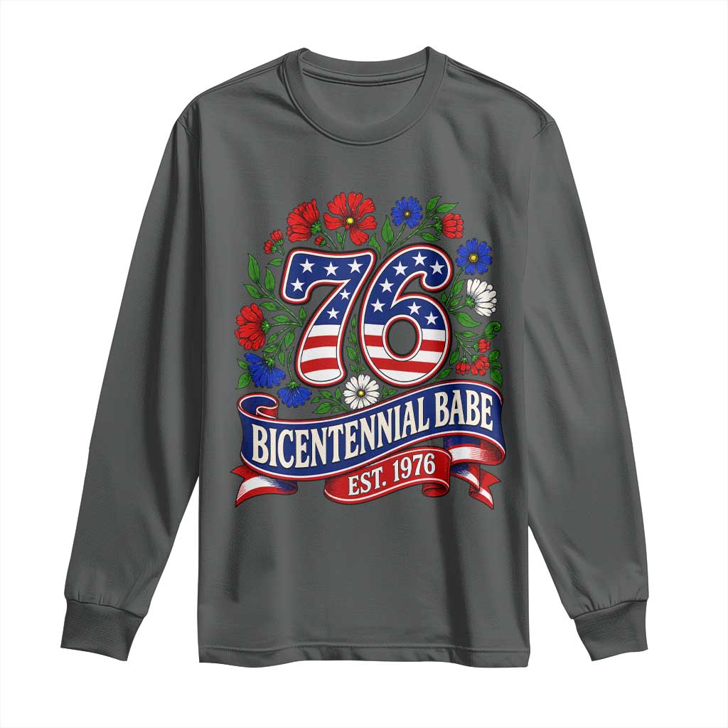 Bicentennial Babe 50th Birthday Long Sleeve Shirt Vintage 1976 Retro USA Floral TS11 Dark Heather Print Your Wear