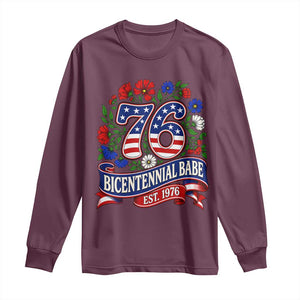 Bicentennial Babe 50th Birthday Long Sleeve Shirt Vintage 1976 Retro USA Floral TS11 Maroon Print Your Wear