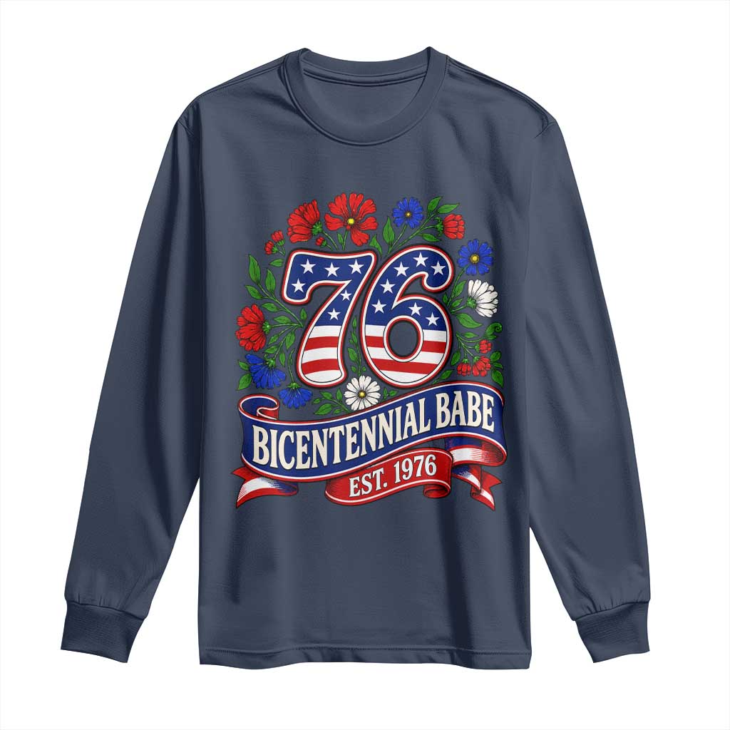 Bicentennial Babe 50th Birthday Long Sleeve Shirt Vintage 1976 Retro USA Floral TS11 Navy Print Your Wear
