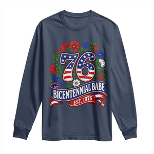 Bicentennial Babe 50th Birthday Long Sleeve Shirt Vintage 1976 Retro USA Floral TS11 Navy Print Your Wear