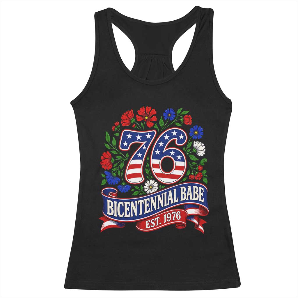 Bicentennial Babe 50th Birthday Racerback Tank Top Vintage 1976 Retro USA Floral TS11 Black Print Your Wear