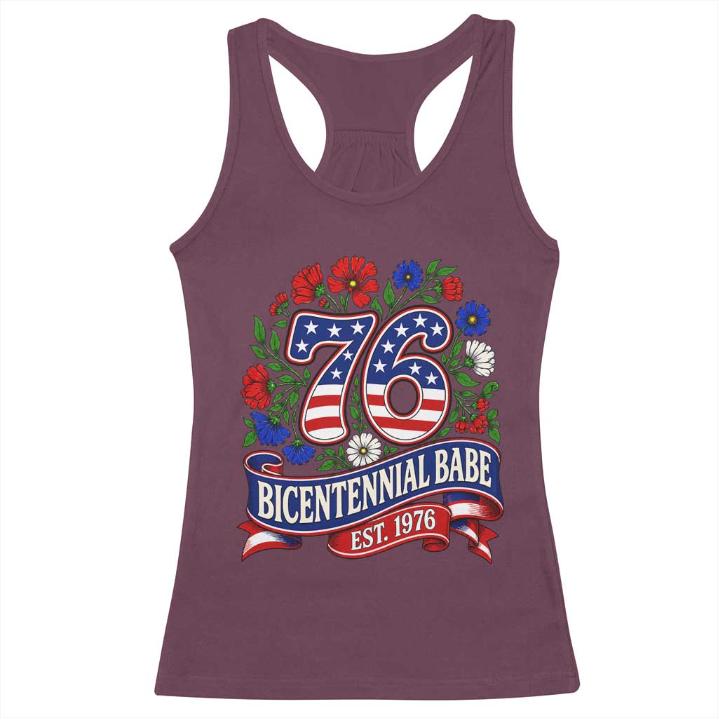 Bicentennial Babe 50th Birthday Racerback Tank Top Vintage 1976 Retro USA Floral TS11 Maroon Print Your Wear