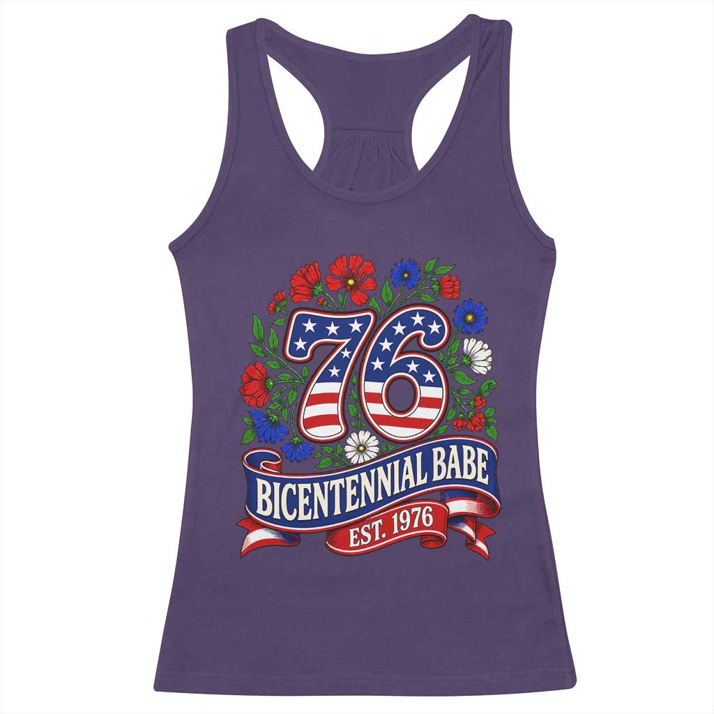 Bicentennial Babe 50th Birthday Racerback Tank Top Vintage 1976 Retro USA Floral TS11 Purple Print Your Wear