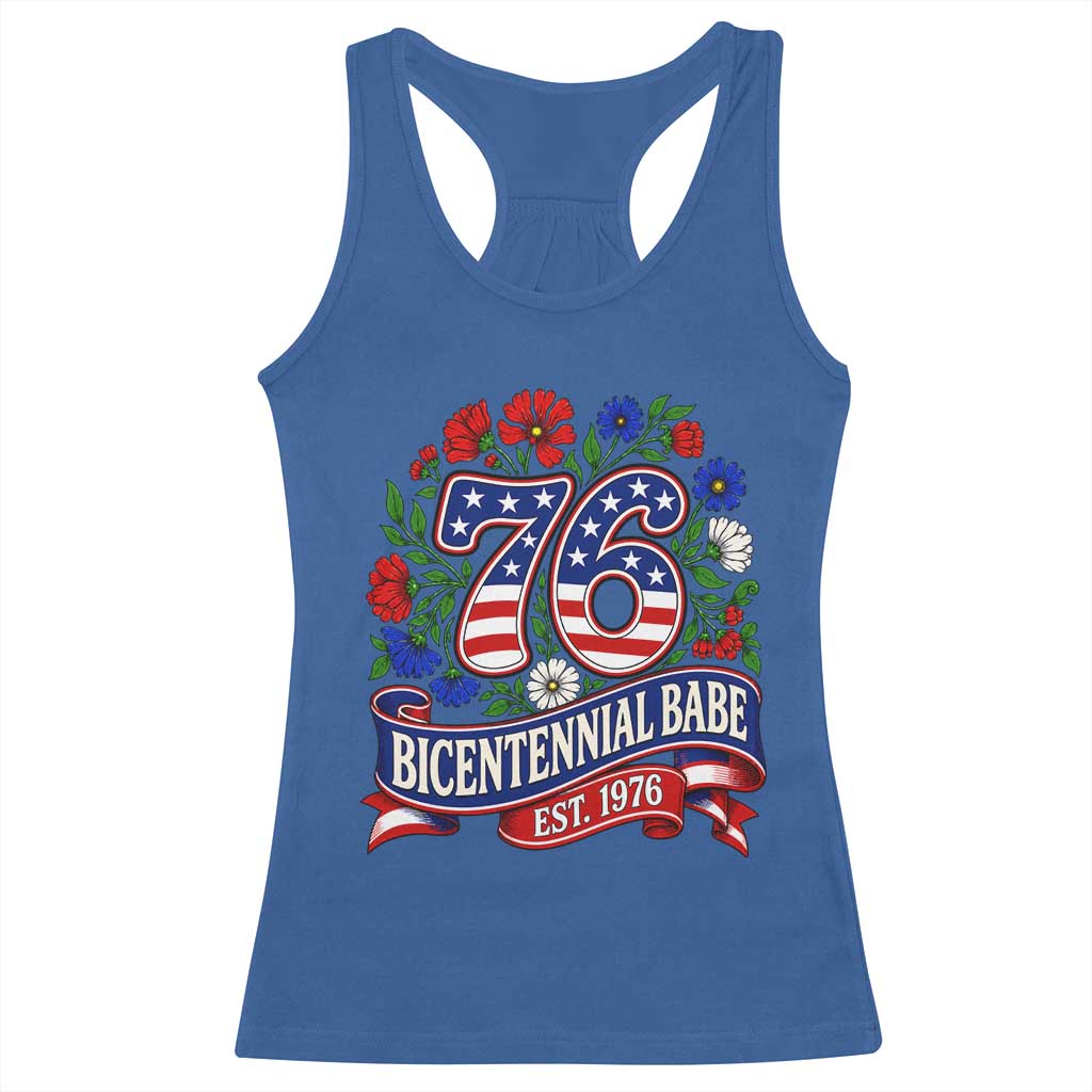 Bicentennial Babe 50th Birthday Racerback Tank Top Vintage 1976 Retro USA Floral TS11 Royal Blue Print Your Wear
