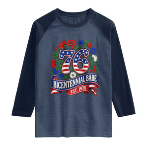 Bicentennial Babe 50th Birthday Raglan Shirt Vintage 1976 Retro USA Floral