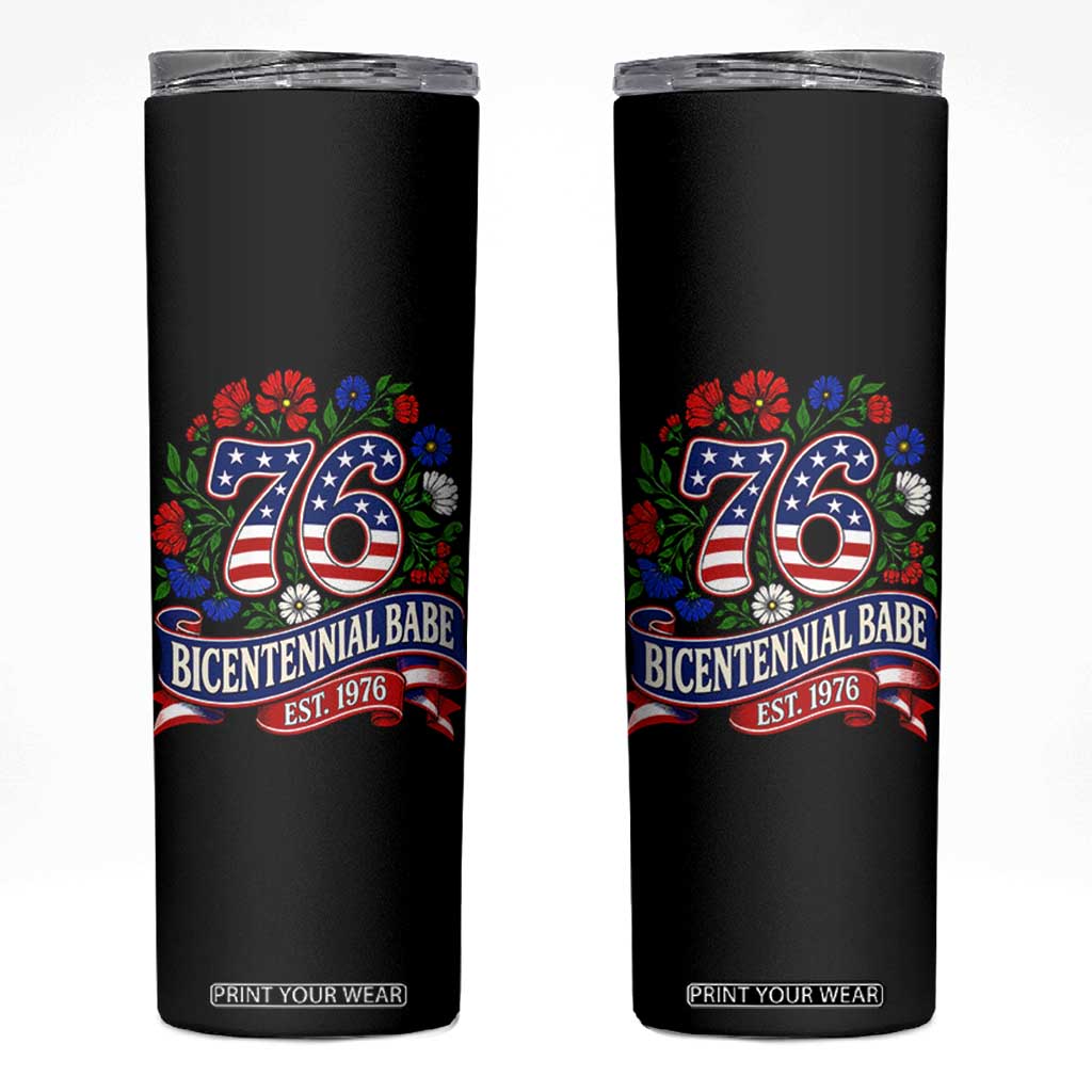 Bicentennial Babe 50th Birthday Skinny Tumbler Vintage 1976 Retro USA Floral