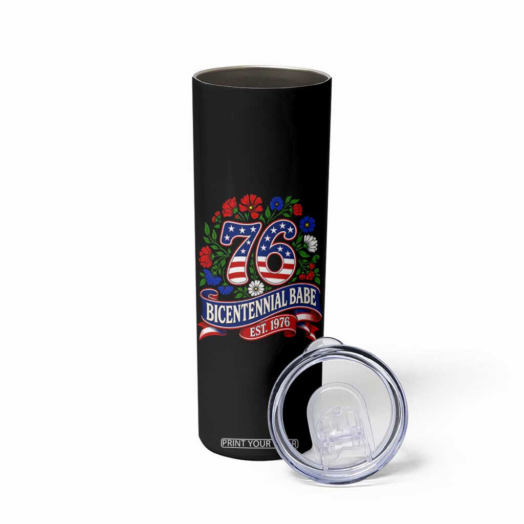 Bicentennial Babe 50th Birthday Skinny Tumbler Vintage 1976 Retro USA Floral