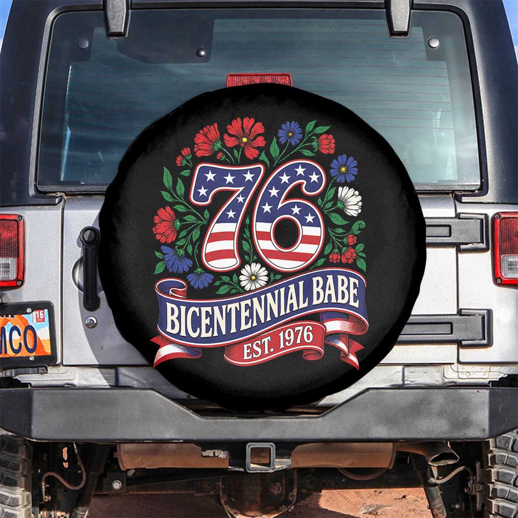 Bicentennial Babe 50th Birthday Spare Tire Cover Vintage 1976 Retro USA Floral TS11 No hole Black Print Your Wear