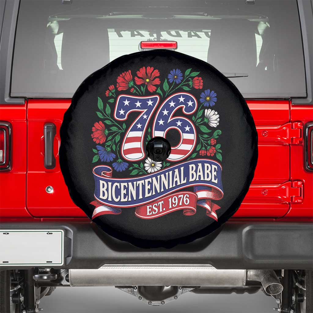 Bicentennial Babe 50th Birthday Spare Tire Cover Vintage 1976 Retro USA Floral TS11 Black Print Your Wear