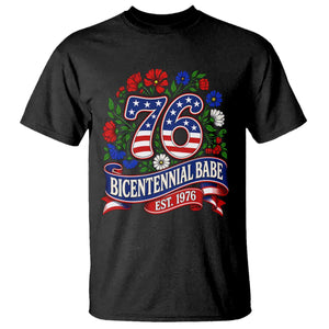 Bicentennial Babe 50th Birthday T Shirt Vintage 1976 Retro USA Floral