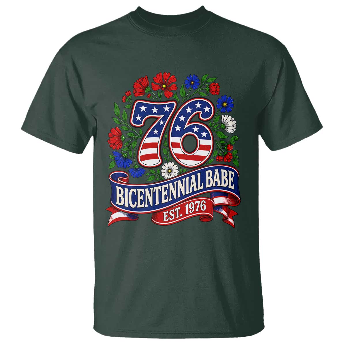 Bicentennial Babe 50th Birthday T Shirt Vintage 1976 Retro USA Floral