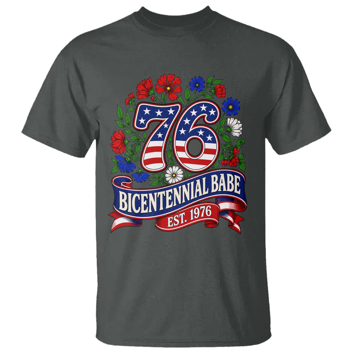 Bicentennial Babe 50th Birthday T Shirt Vintage 1976 Retro USA Floral