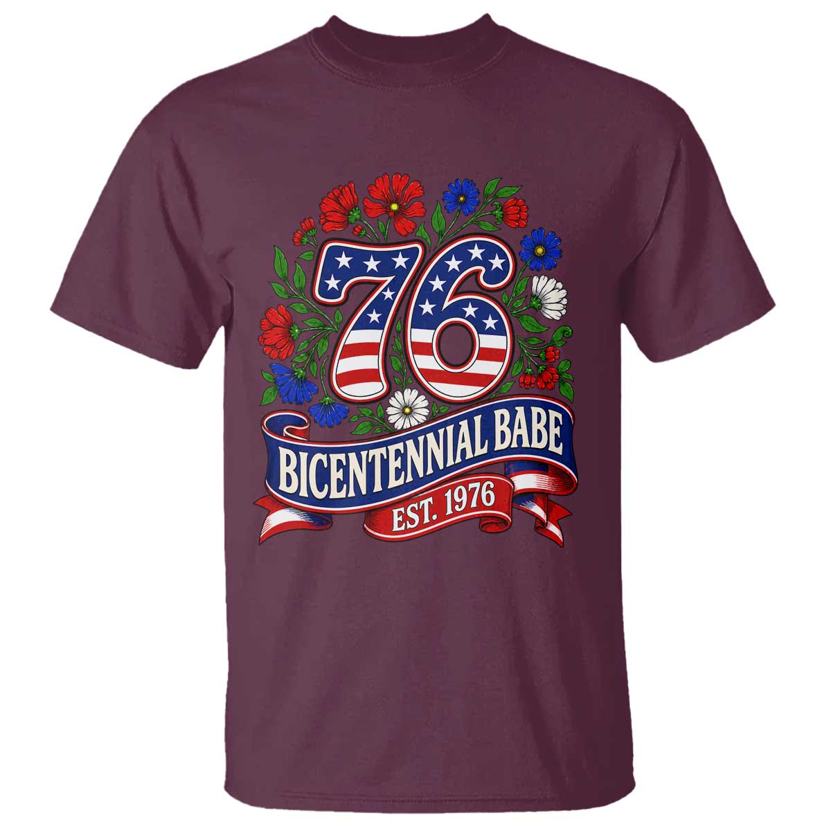 Bicentennial Babe 50th Birthday T Shirt Vintage 1976 Retro USA Floral
