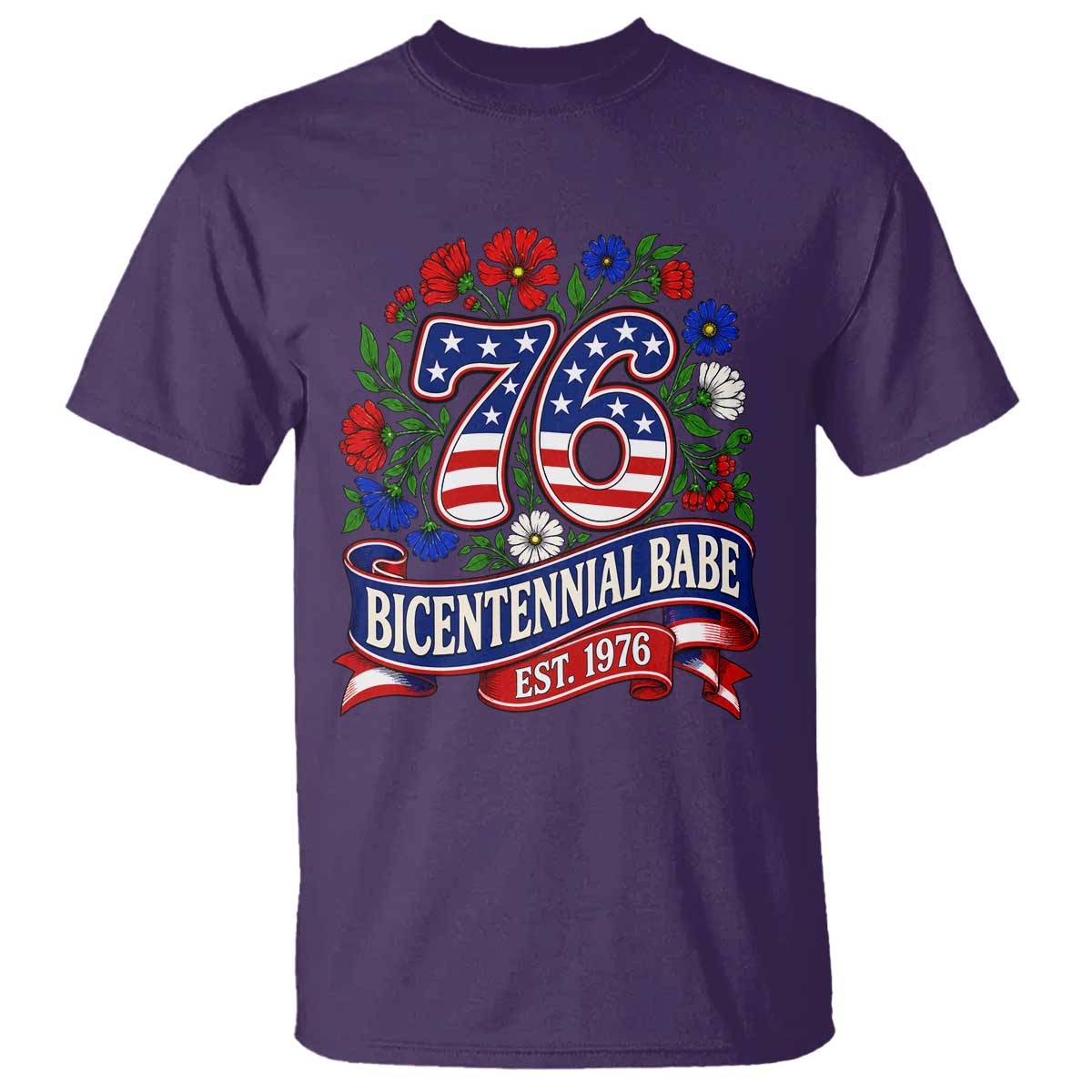 Bicentennial Babe 50th Birthday T Shirt Vintage 1976 Retro USA Floral