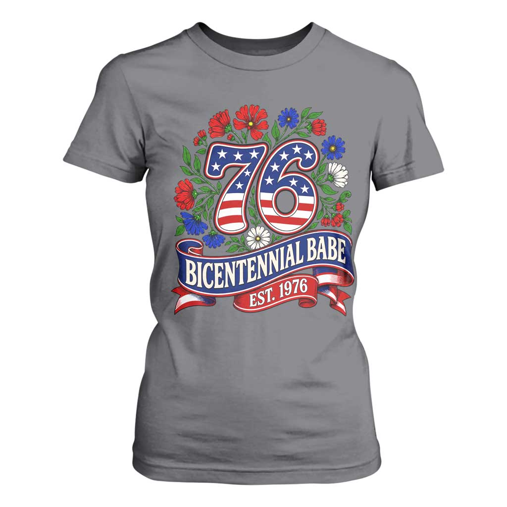 Bicentennial Babe 50th Birthday T Shirt For Women Vintage 1976 Retro USA Floral TS11 Charcoal Print Your Wear