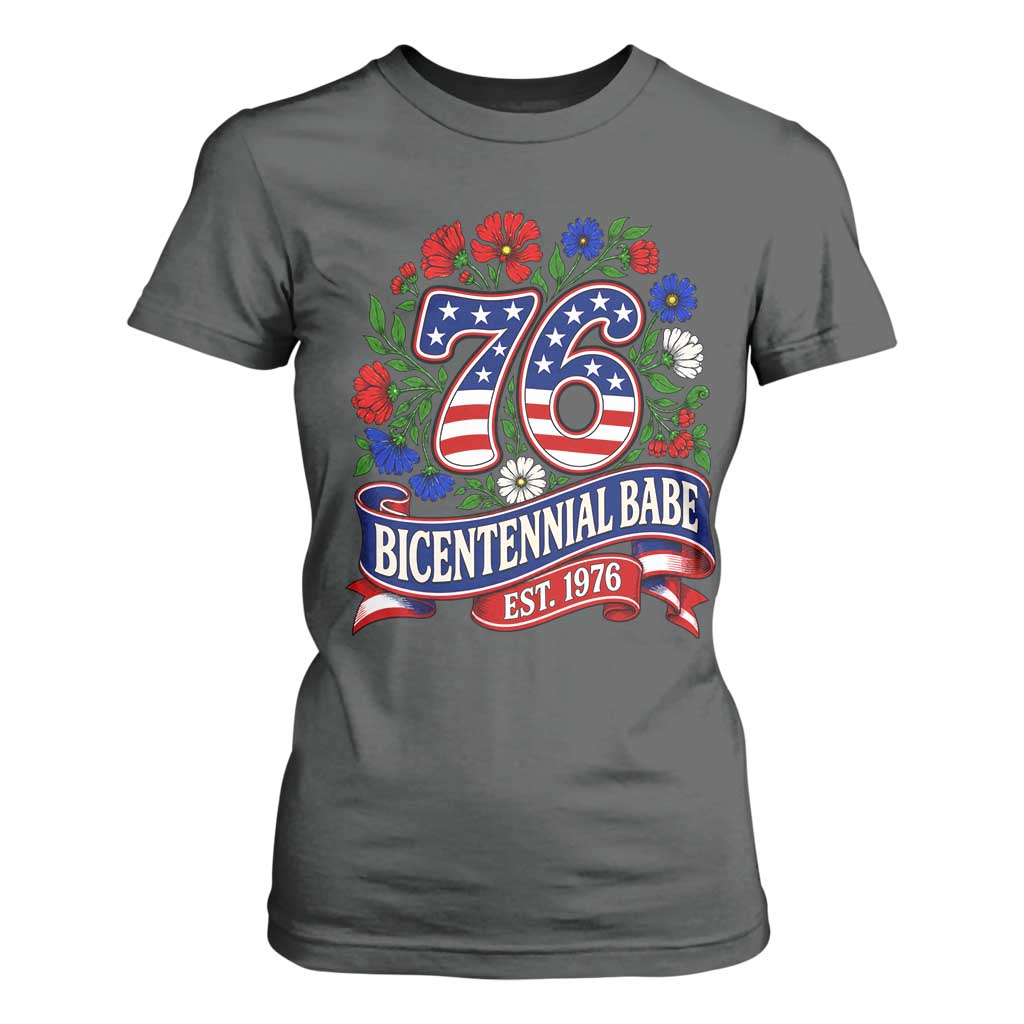 Bicentennial Babe 50th Birthday T Shirt For Women Vintage 1976 Retro USA Floral TS11 Dark Heather Print Your Wear