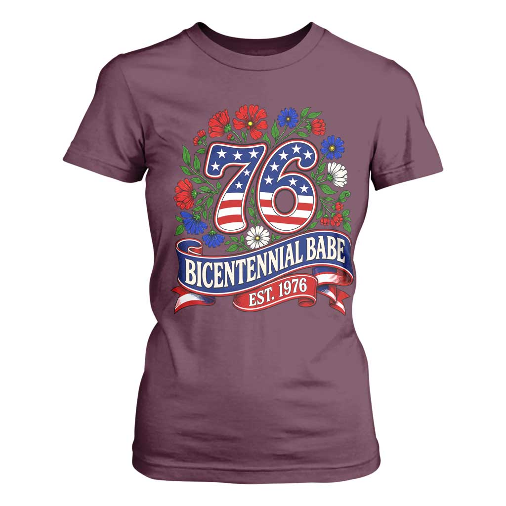 Bicentennial Babe 50th Birthday T Shirt For Women Vintage 1976 Retro USA Floral TS11 Maroon Print Your Wear