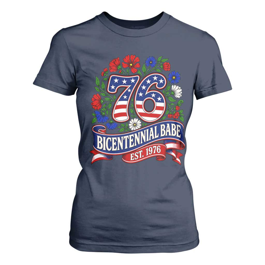 Bicentennial Babe 50th Birthday T Shirt For Women Vintage 1976 Retro USA Floral TS11 Navy Print Your Wear