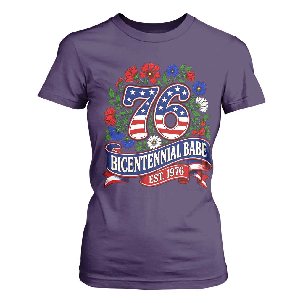 Bicentennial Babe 50th Birthday T Shirt For Women Vintage 1976 Retro USA Floral TS11 Purple Print Your Wear