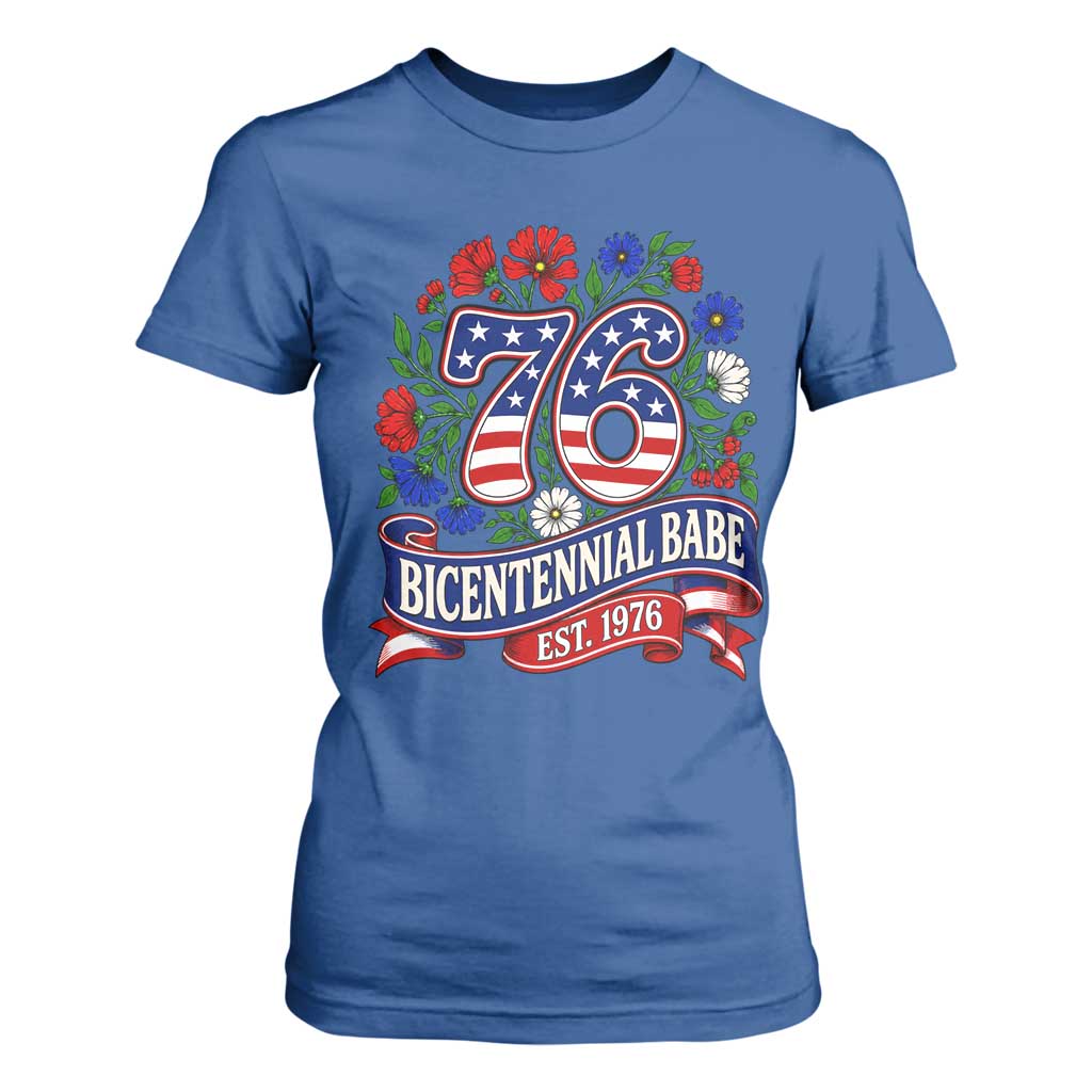 Bicentennial Babe 50th Birthday T Shirt For Women Vintage 1976 Retro USA Floral TS11 Royal Blue Print Your Wear