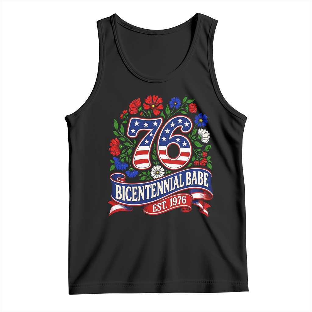 Bicentennial Babe 50th Birthday Tank Top Vintage 1976 Retro USA Floral TS11 Black Print Your Wear