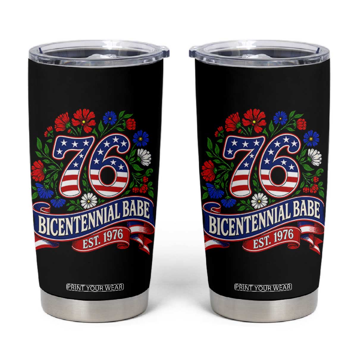 Bicentennial Babe 50th Birthday Tumbler Cup Vintage 1976 Retro USA Floral TS11 Black Print Your Wear