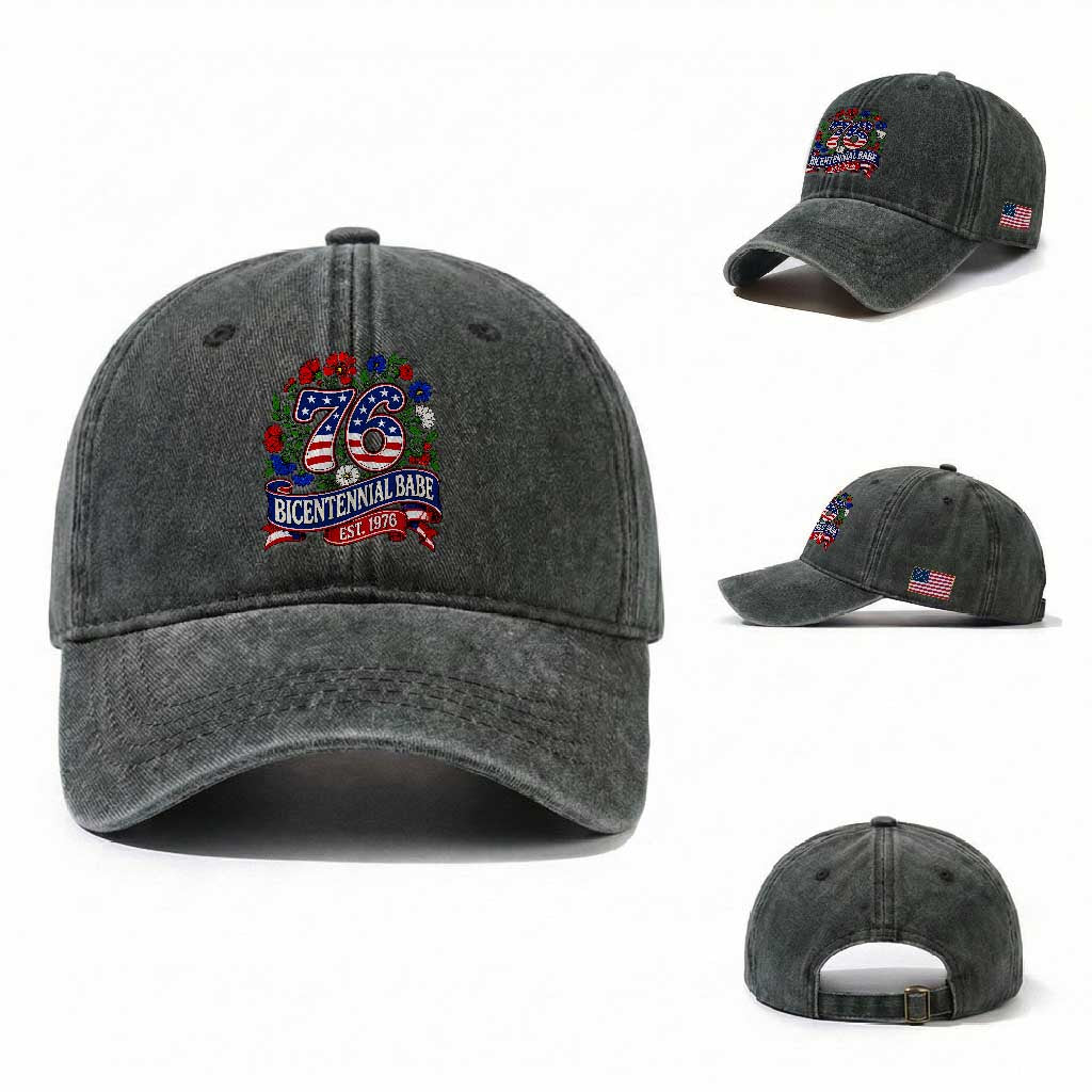 Bicentennial Babe 50th Birthday Washed Cotton Baseball Cap Vintage 1976 Retro USA Floral