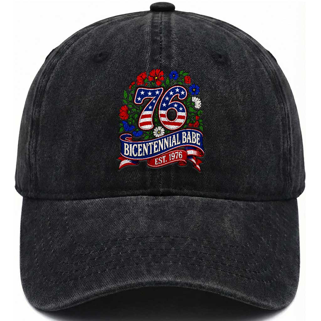 Bicentennial Babe 50th Birthday Washed Cotton Baseball Cap Vintage 1976 Retro USA Floral TS11 Print Your Wear