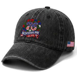 Bicentennial Babe 50th Birthday Washed Cotton Baseball Cap Vintage 1976 Retro USA Floral