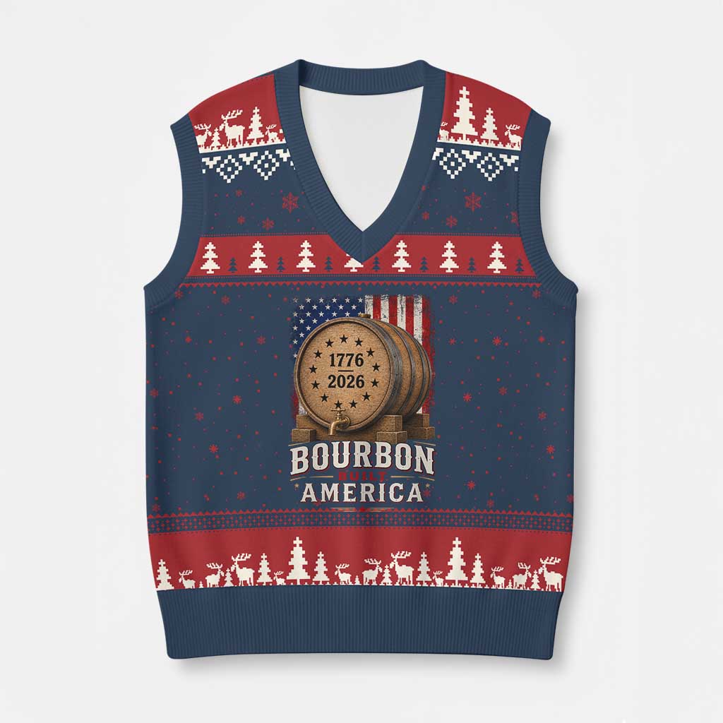 Bourbon Built America 250 Years V-Neck Knit Sweater Vest Patriotic Whiskey 250th Anniversary USA TS11 Navy Red Print Your Wear