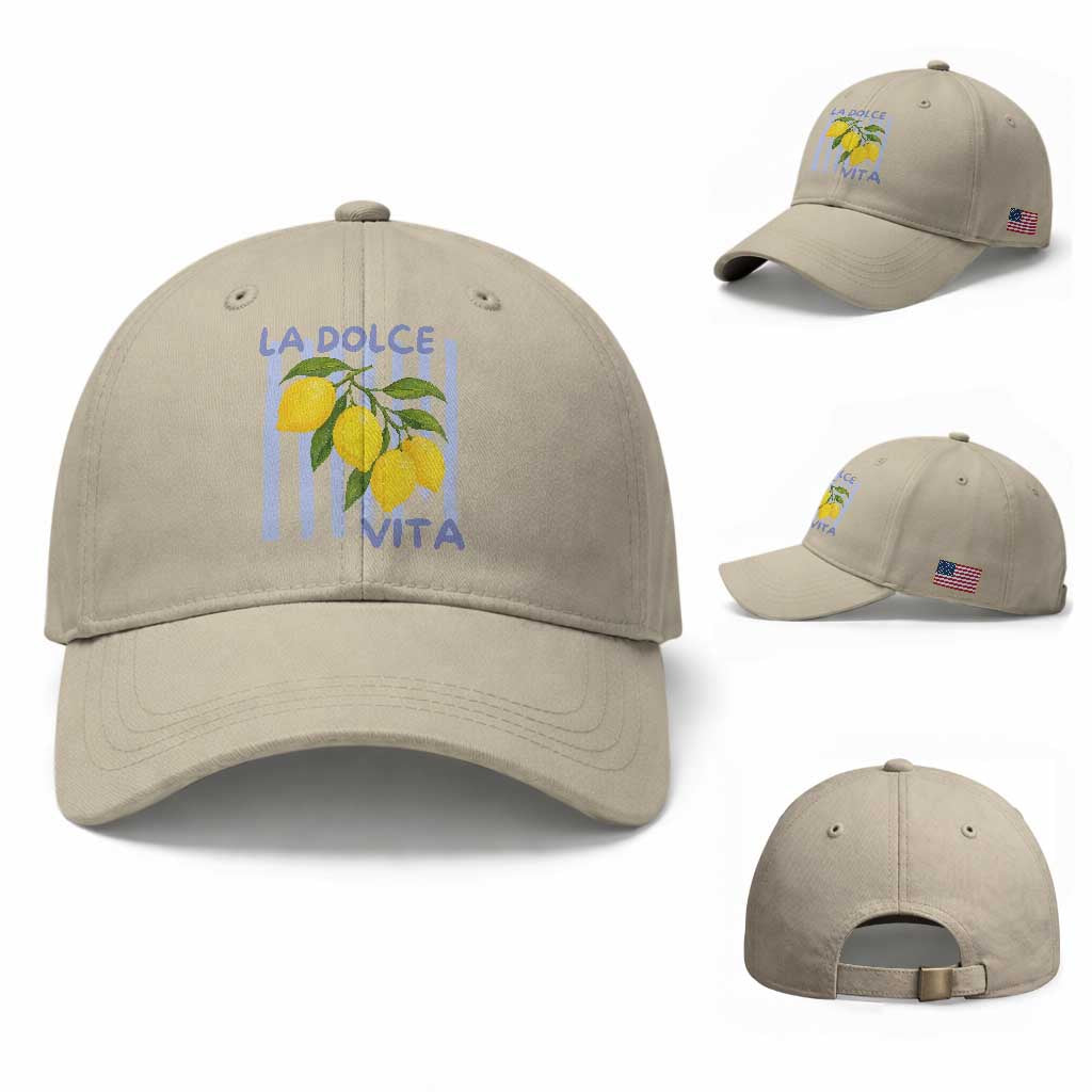 La Dolce Vita Lemon Italian Summer Baseball Cap Blue Striped TS11 Baseball Cap Universal Fit Beige Print Your Wear