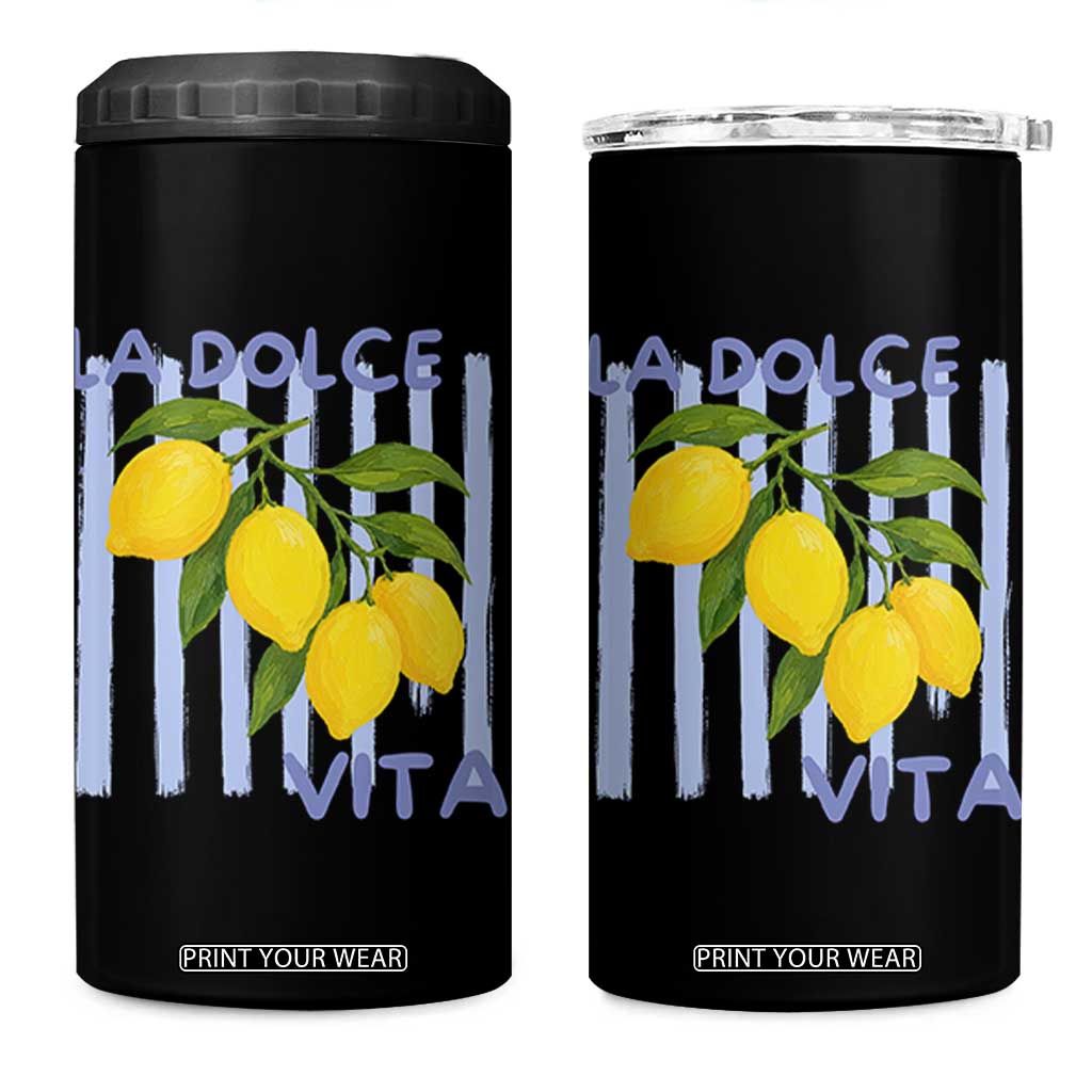 La Dolce Vita Lemon Italian Summer 4 in 1 Can Cooler Tumbler Blue Striped TS11 One Size: 16 oz White Print Your Wear