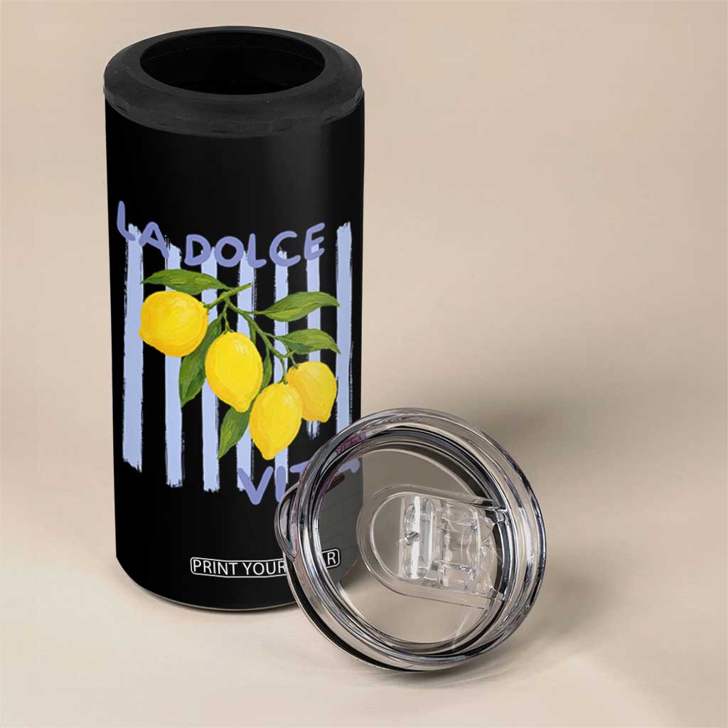 La Dolce Vita Lemon Italian Summer 4 in 1 Can Cooler Tumbler Blue Striped TS11 Print Your Wear
