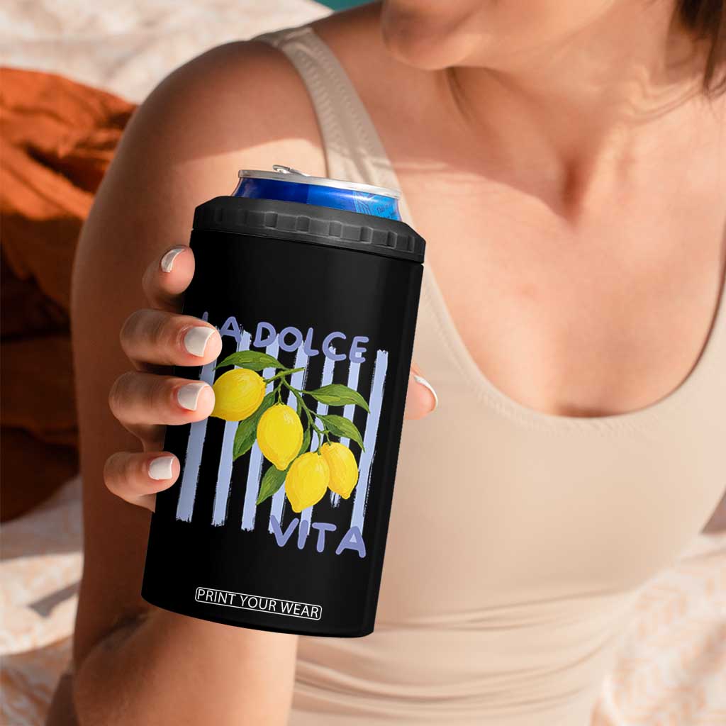 La Dolce Vita Lemon Italian Summer 4 in 1 Can Cooler Tumbler Blue Striped TS11 Print Your Wear