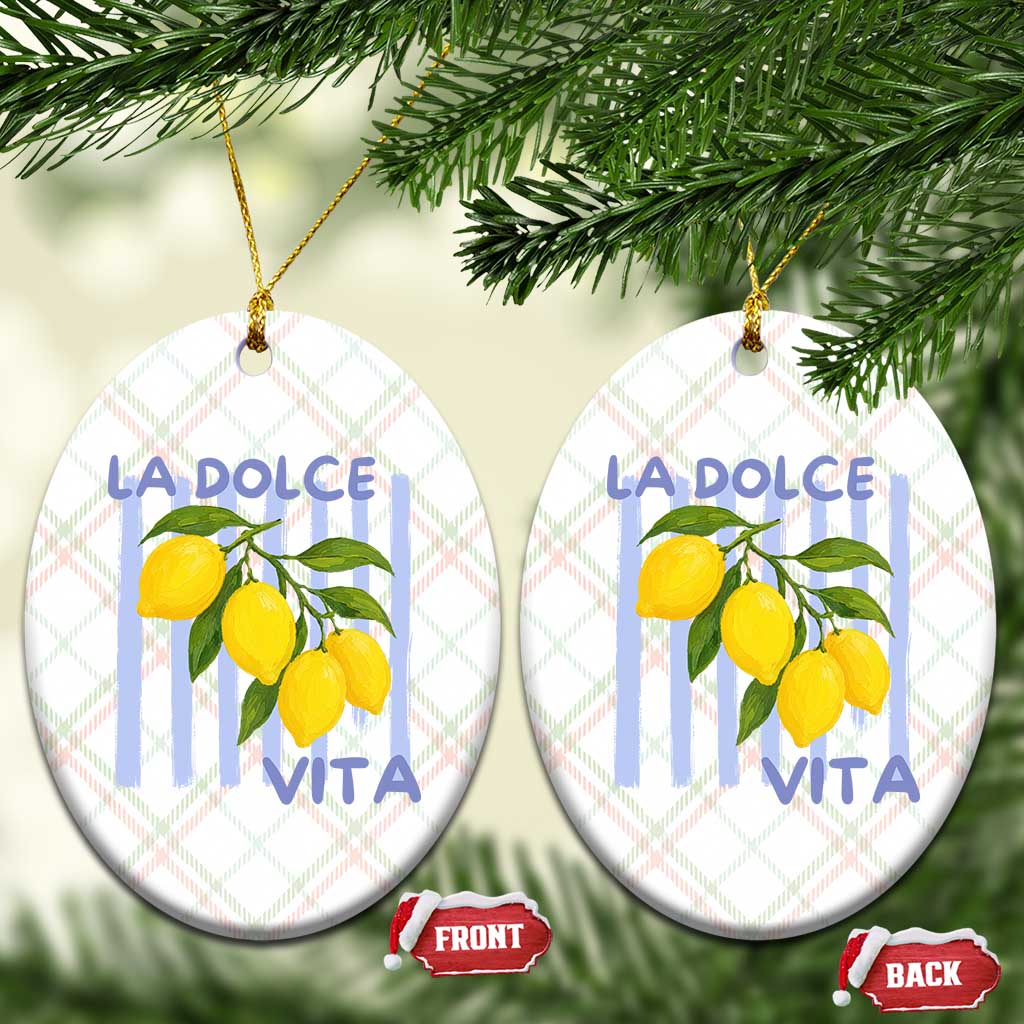 La Dolce Vita Lemon Italian Summer Ceramic Ornament Blue Striped TS11 Print Your Wear