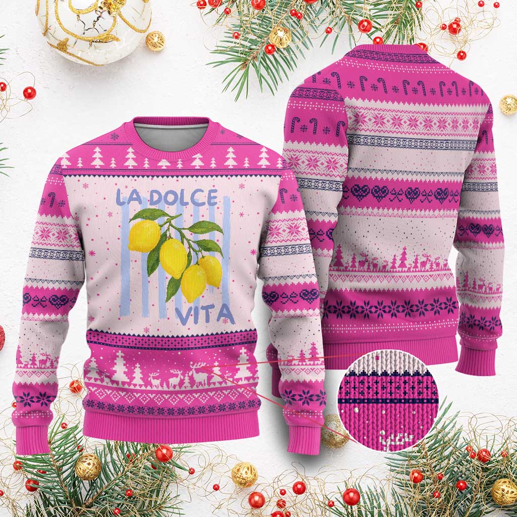 La Dolce Vita Lemon Italian Summer Ugly Christmas Sweater Blue Striped TS11 Hot Pink Print Your Wear