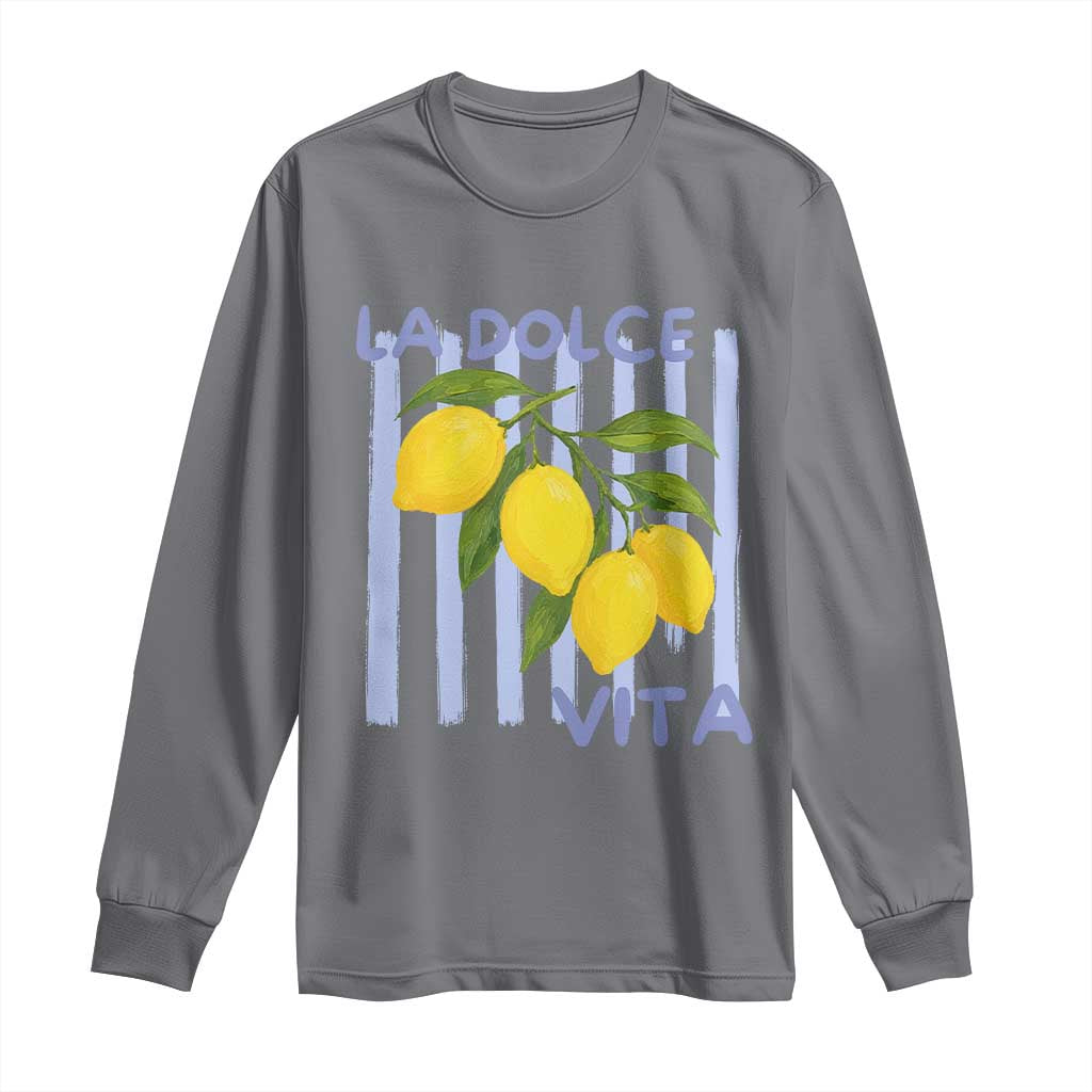 La Dolce Vita Lemon Italian Summer Long Sleeve Shirt Blue Striped TS11 Charcoal Print Your Wear