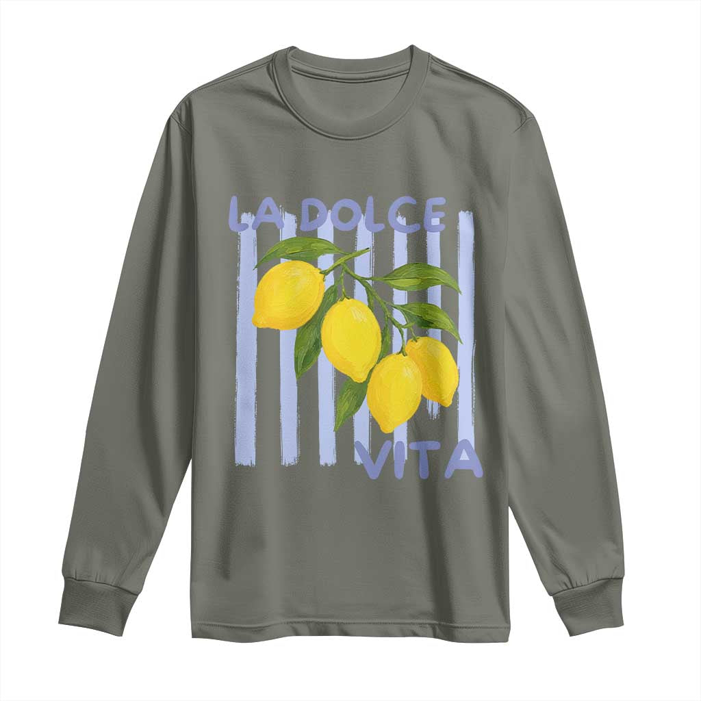 La Dolce Vita Lemon Italian Summer Long Sleeve Shirt Blue Striped TS11 Military Green Print Your Wear