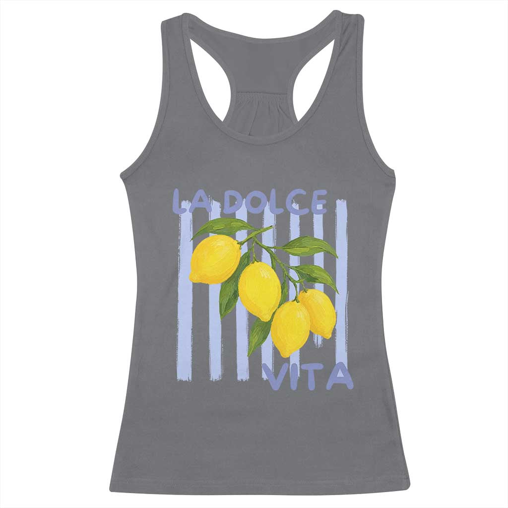 La Dolce Vita Lemon Italian Summer Racerback Tank Top Blue Striped TS11 Charcoal Print Your Wear